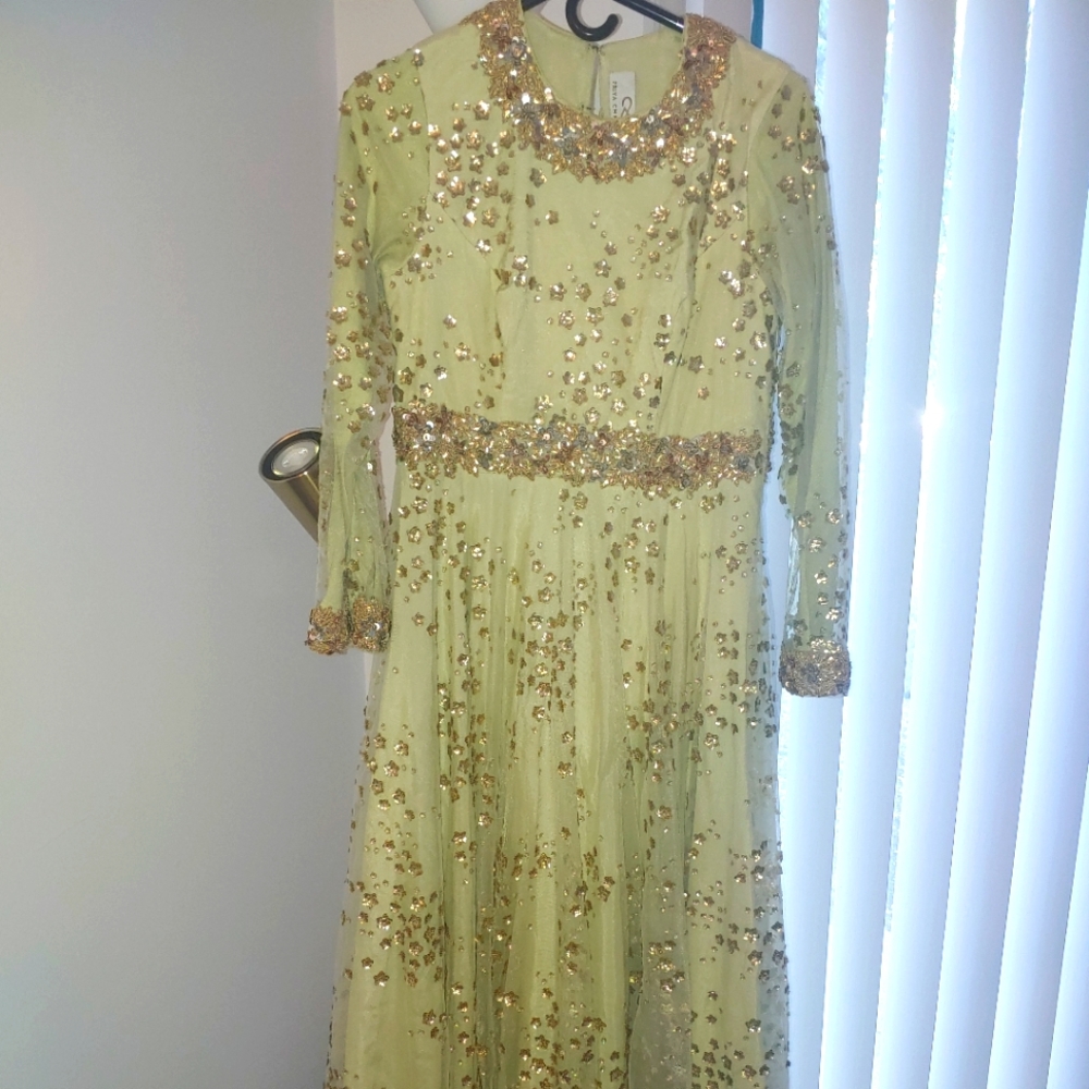 BEAUTIFUL ELEGANT PISTACHIO GLITTERY GOWN